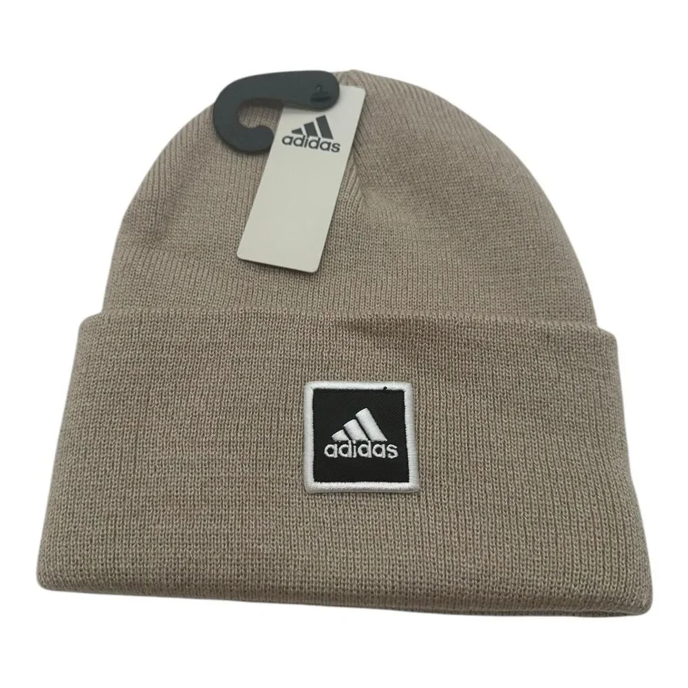 Adidas Men's Wide‎ Cuff Folded Knit Beanie Hat Wonder Beige/Black One Size NWT